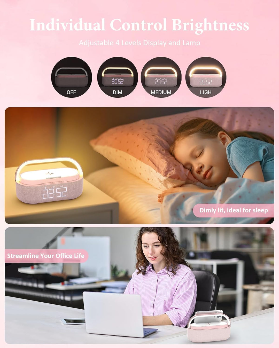 COLSUR Radiowecker Digital mit Wireless Charger, Bluetooth Lautsprecher mit USB-Ladegerät, Smart Wec