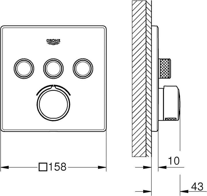 GROHE Smartcontrol - Unterputzmischer mit 3 Absperrventilen, eckig, chrom, 29149000 &amp; Euphoria Cube