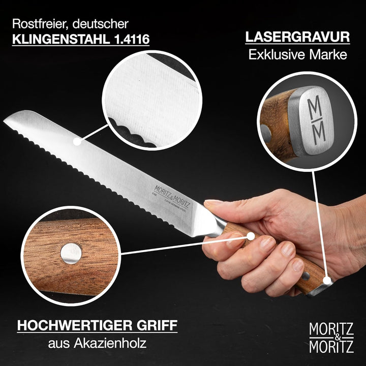 Moritz & Moritz Brotmesser 20 cm - Grosses Profi Brotschneidemesser mit Wellenschliff - Scharfes Säg