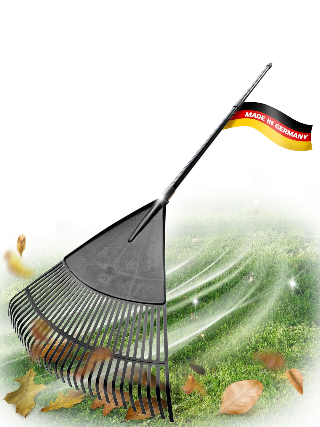 Novatool Laubbesen mit Teleskop-Stiel bis 152cm, Laubfeger mit 30 Kunststoff-Zinken, Rechen Arbeitsb
