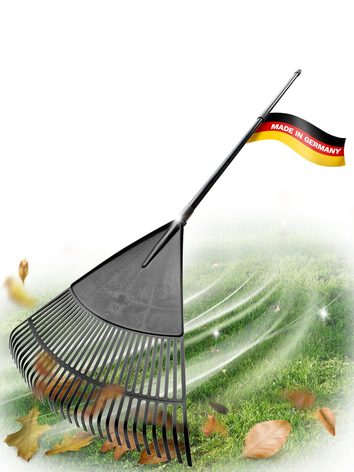 Novatool Laubbesen mit Teleskop-Stiel bis 152cm, Laubfeger mit 30 Kunststoff-Zinken, Rechen Arbeitsb