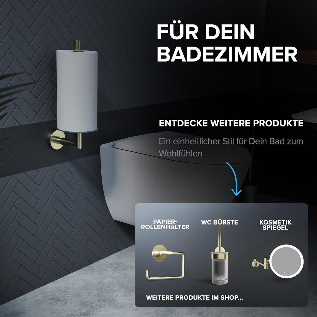 Ersatzrollenhalter Giskesanden Gold zum Bohren | aus Edelstahl und Glas | Toilettenpapier Rollen Auf