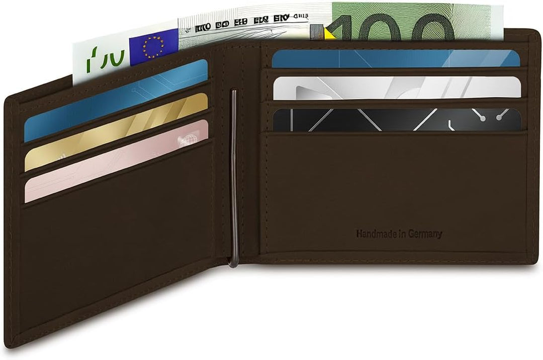 Geldbörse mit Geldklammer Made in Germany Kalbleder glatt schwarz | Herren Portemonnaie Leder mit Ed