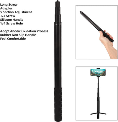 62 Zoll Unsichtbarer Selfie-Stick für Insta360 ONE X3, X2, RS, 1/4 Zoll Verlängerte Einbeinstativsta