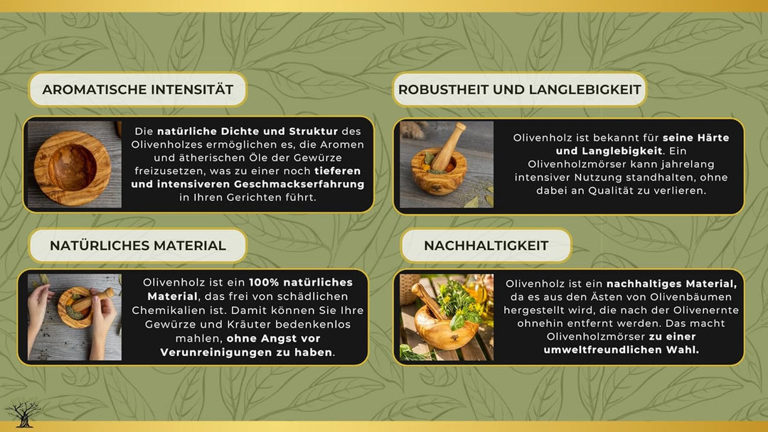 SOLTAKO Olivenholz Mörser &amp; Stössel Set - Mörser - Holzmörser - nachhaltiger Kräuter-, Gewürz-Mörser