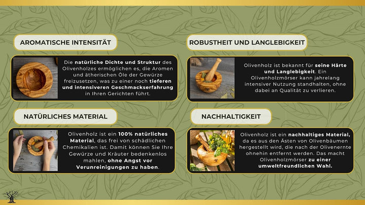 SOLTAKO Olivenholzmörser &amp; Stössel Set - Mörser - Holzmörser - robuster Knoblauchmörser - nachhaltig