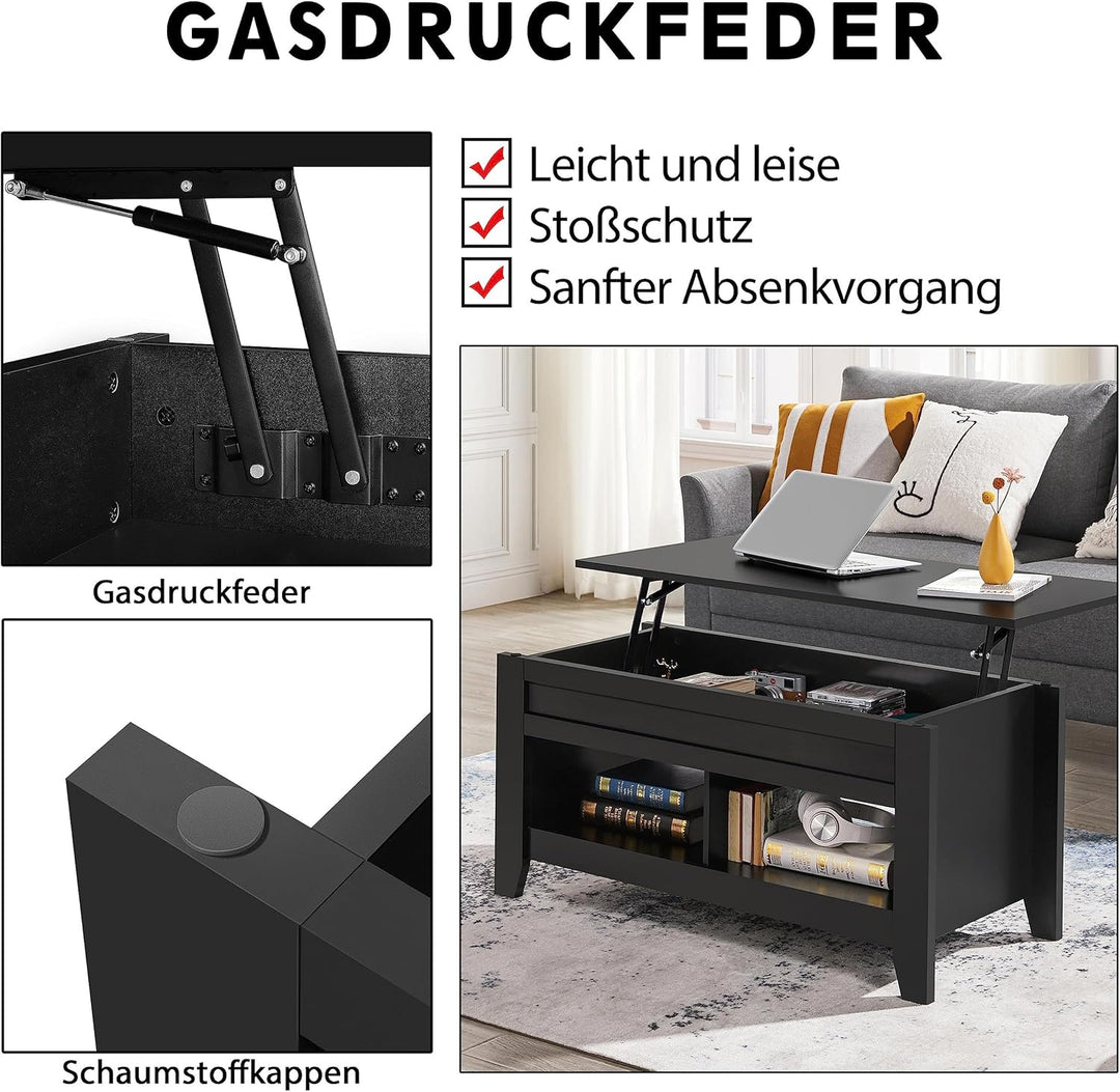 Yaheetech Couchtisch Höhenverstellbar Beistelltisch Wohnzimmertisch mit Ablagefach Holz Sofatisch Li