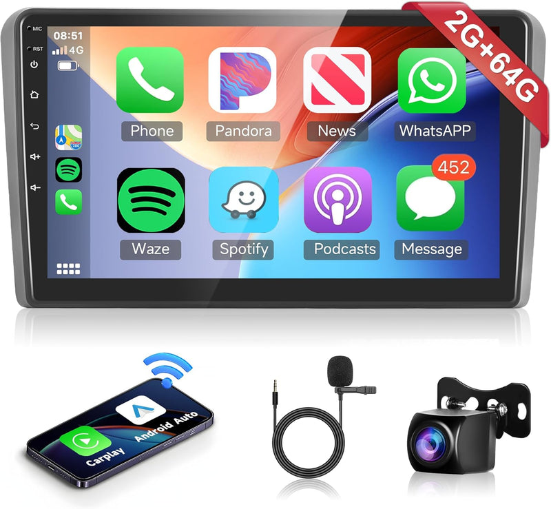 2G+64G Wireless Carplay Android 13 Autoradio 2 Din für Audi A3 S3 RS3 8P 8VS 8PA 9 Zoll Autoradio mi