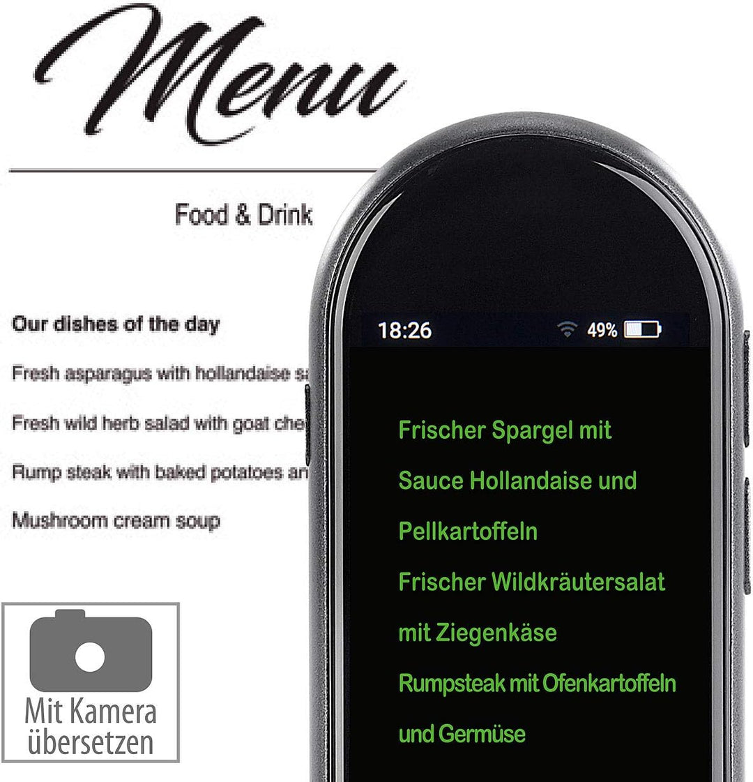 simvalley MOBILE Übersetzer: Mobiler Echtzeit-Sprachübersetzer; 106 Sprachen; Touchscreen; Kamera (E