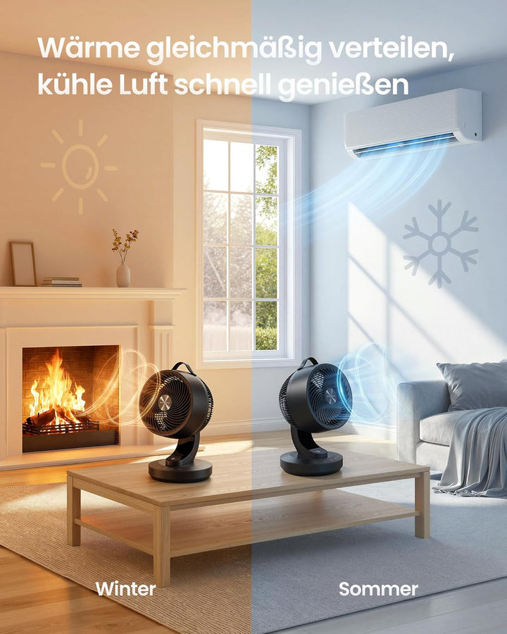 SONGMICS Tischventilator, Ventilator leise 20 dB, Luftzirkulator LED-Display, Fernbedienung, effizie