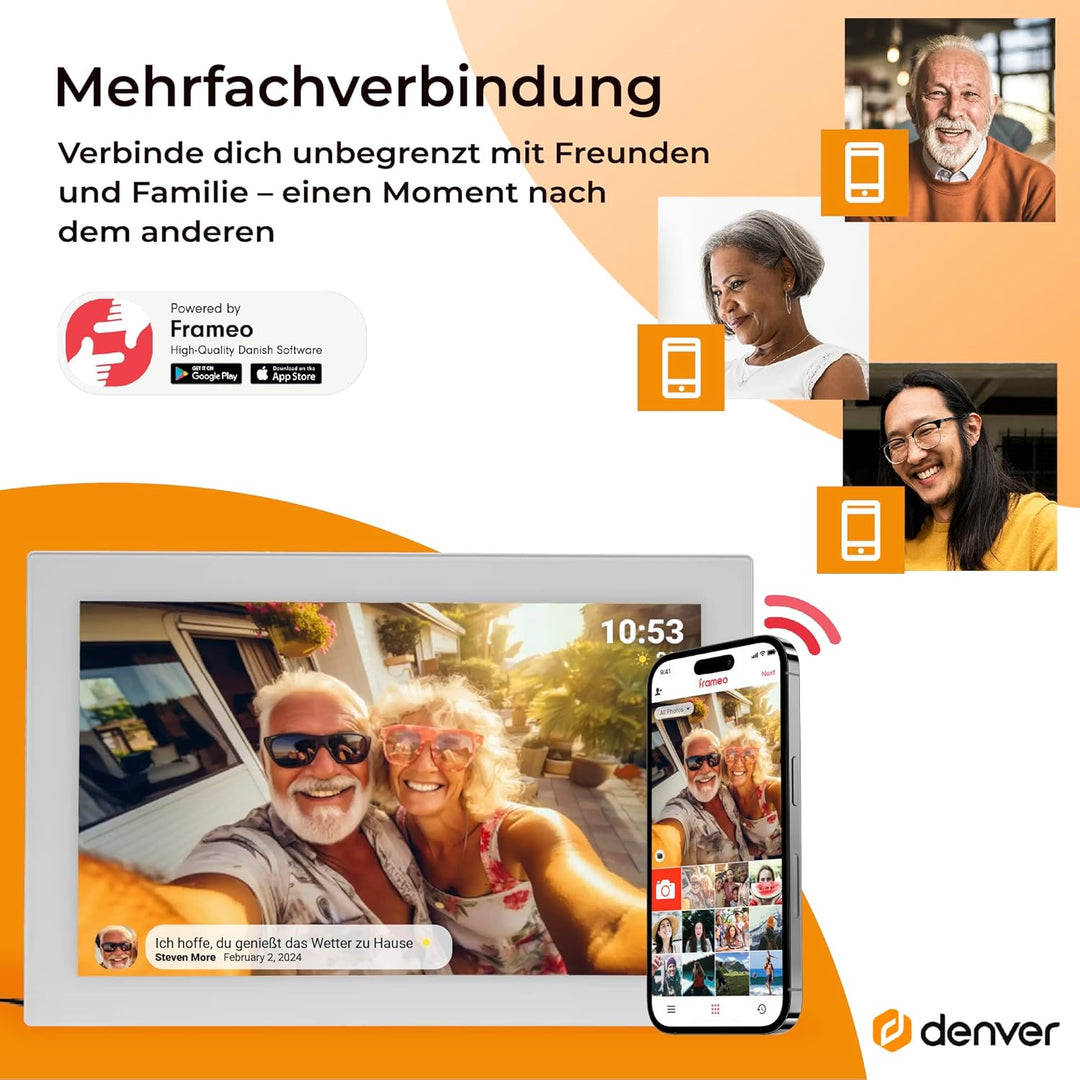 Denver Digitaler Bilderrahmen PFF-1037W, 10,1 Zoll, Weiss, PFF-1037White