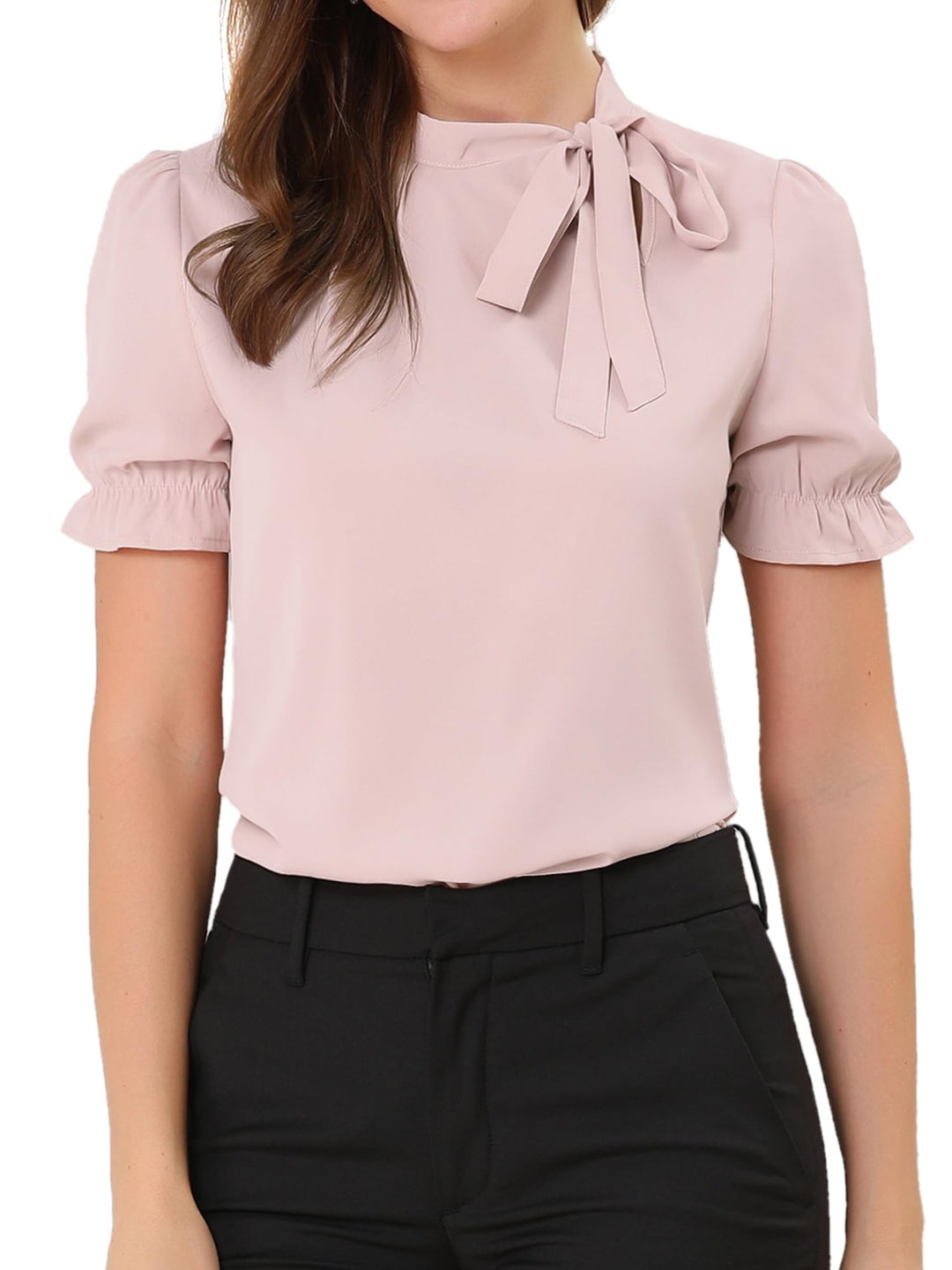 Allegra K Damen Sommer Elegant Bluse 50er Jahre mit Schleife Schluppenbluse Festliche Blusen Kurzarm