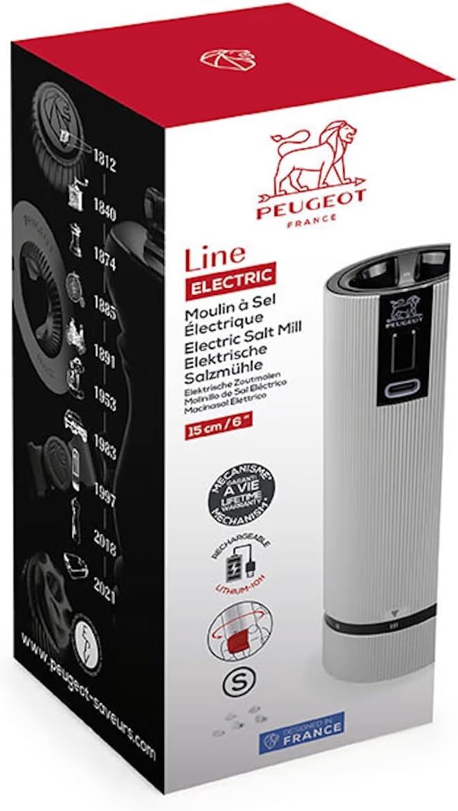 PEUGEOT - Elektrische Salzmühle Line u‘Select 15 cm - Wiederaufladbar - 6 Mahlgrade - Innovatives Zi