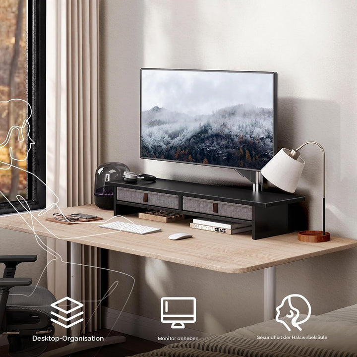 Fenge Dual Monitorständer Riser 2 Etagen Computer Monitor Ständer mit Schublade für PC Laptop Drucke
