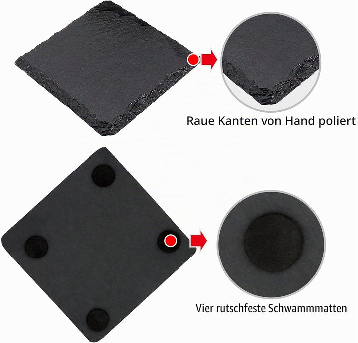 24 Stück quadratische Schiefer-Getränke-Untersetzer, VIBRATITE 10,2 cm, schwarzer Schieferstein-Unte
