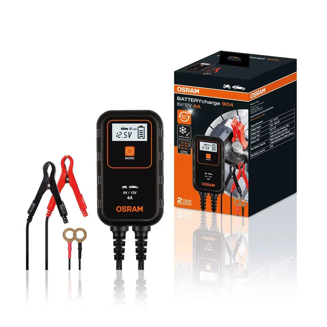 OSRAM BATTERYcharge 904, KFZ-Batteriewartungsgerät 12V, mobiles KFZ Batterieladegerät für PKW &amp; Moto