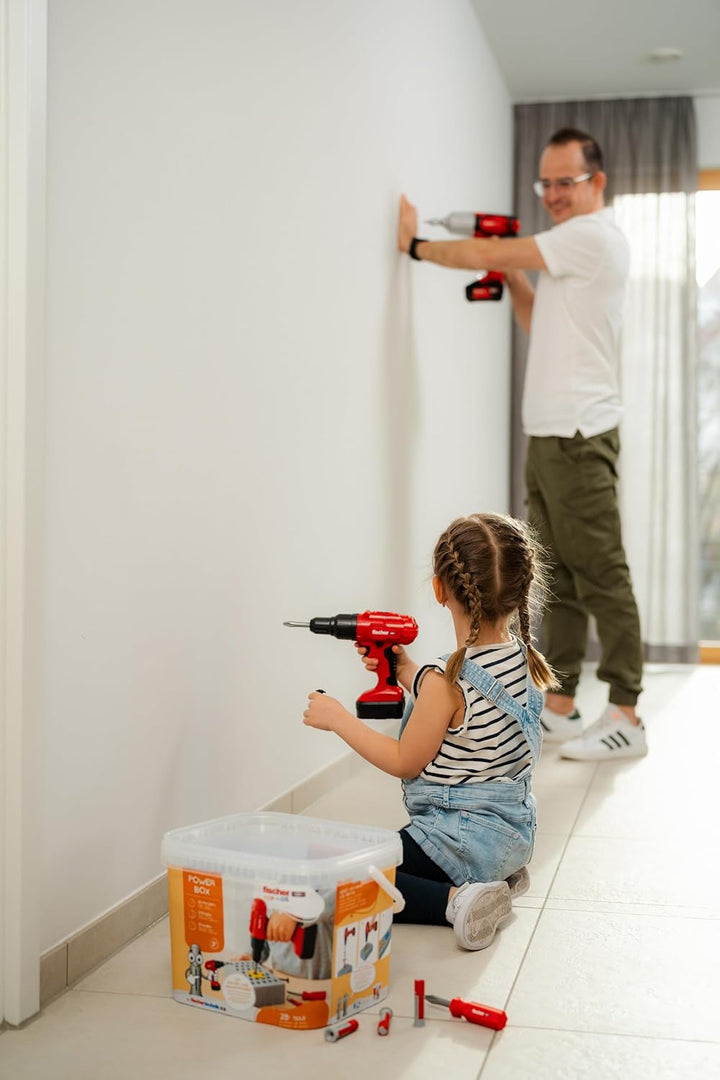 fischertechnik Fischer for Kids Power-Box 579436 – Spielwerkzeug mit Duo Kid Dübeln, Schraubendreher