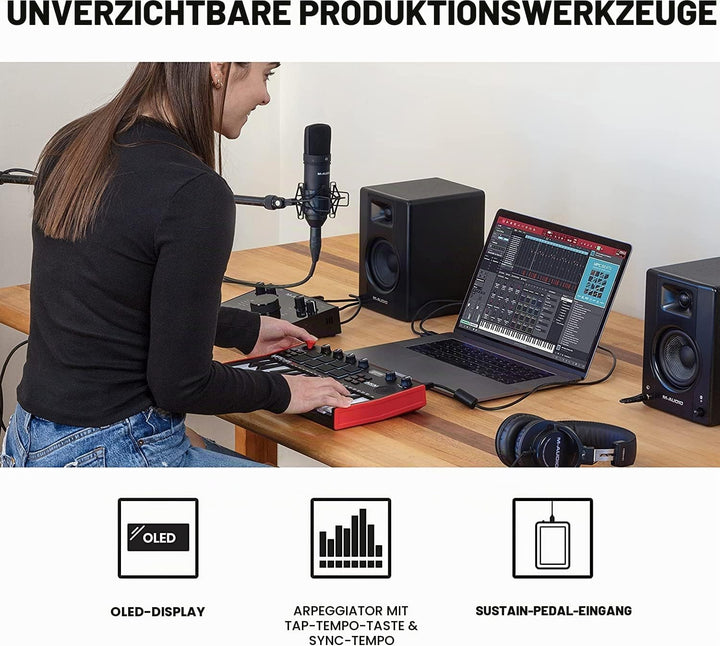 AKAI Professional MPK Mini Play MK3 - MIDI Keyboard Controller mit eingebautem Lautsprecher und Soun