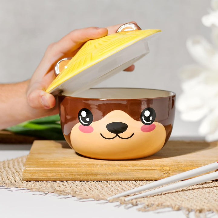 Elbenwald Otter Kawaii Schale mit Deckel für Anime Fans Ramen-Bowl Müslischale rundumbedruckt 550 ml