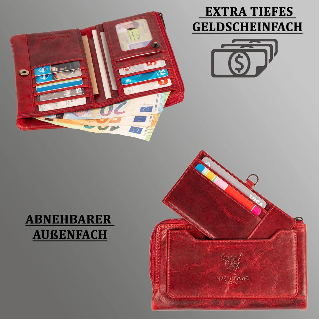 MATADOR |Puebla| Leder Portemonnaie Damen Rot Mittelgross mit edler Geschenk Box | Elegante Rote Gel