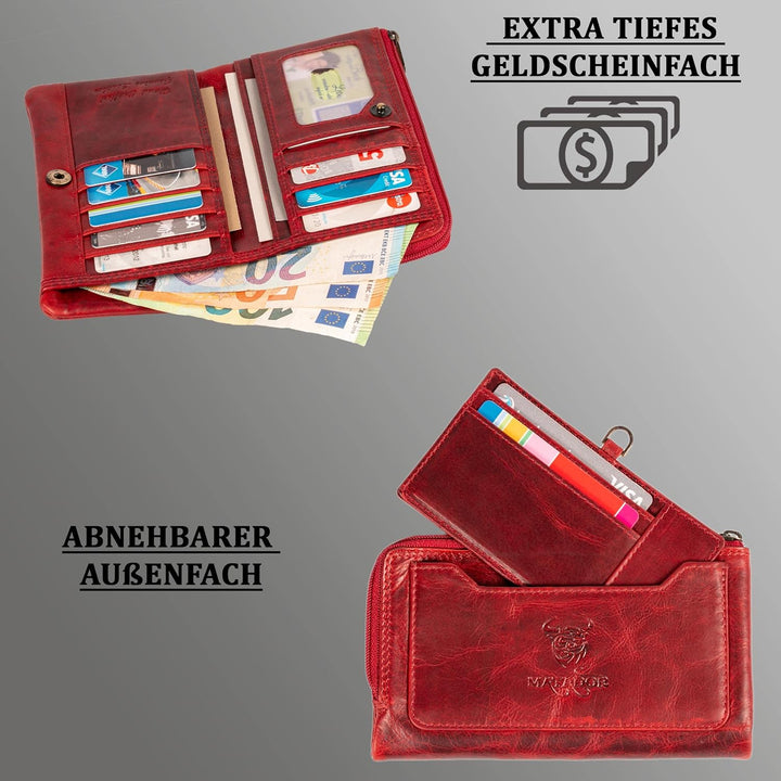 MATADOR |Puebla| Leder Portemonnaie Damen Rot Mittelgross mit edler Geschenk Box | Elegante Rote Gel