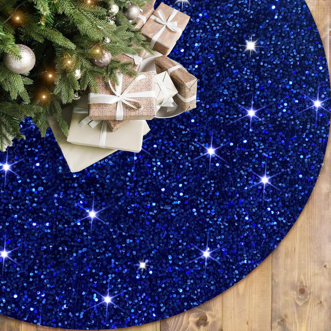 FOTSHARER Blue Sequin Christmas Tree Skirt 36 Inches Velvet Round Tree Skirt Sparkly Sequins Xmas Tr