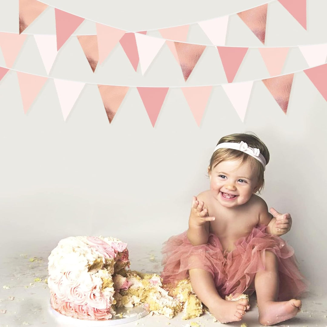 32Fuss Rosa Roségold Wimpelkette Banner Partydekoration Stoff Dreieckig Flagge Wimpel Girlande Lufts