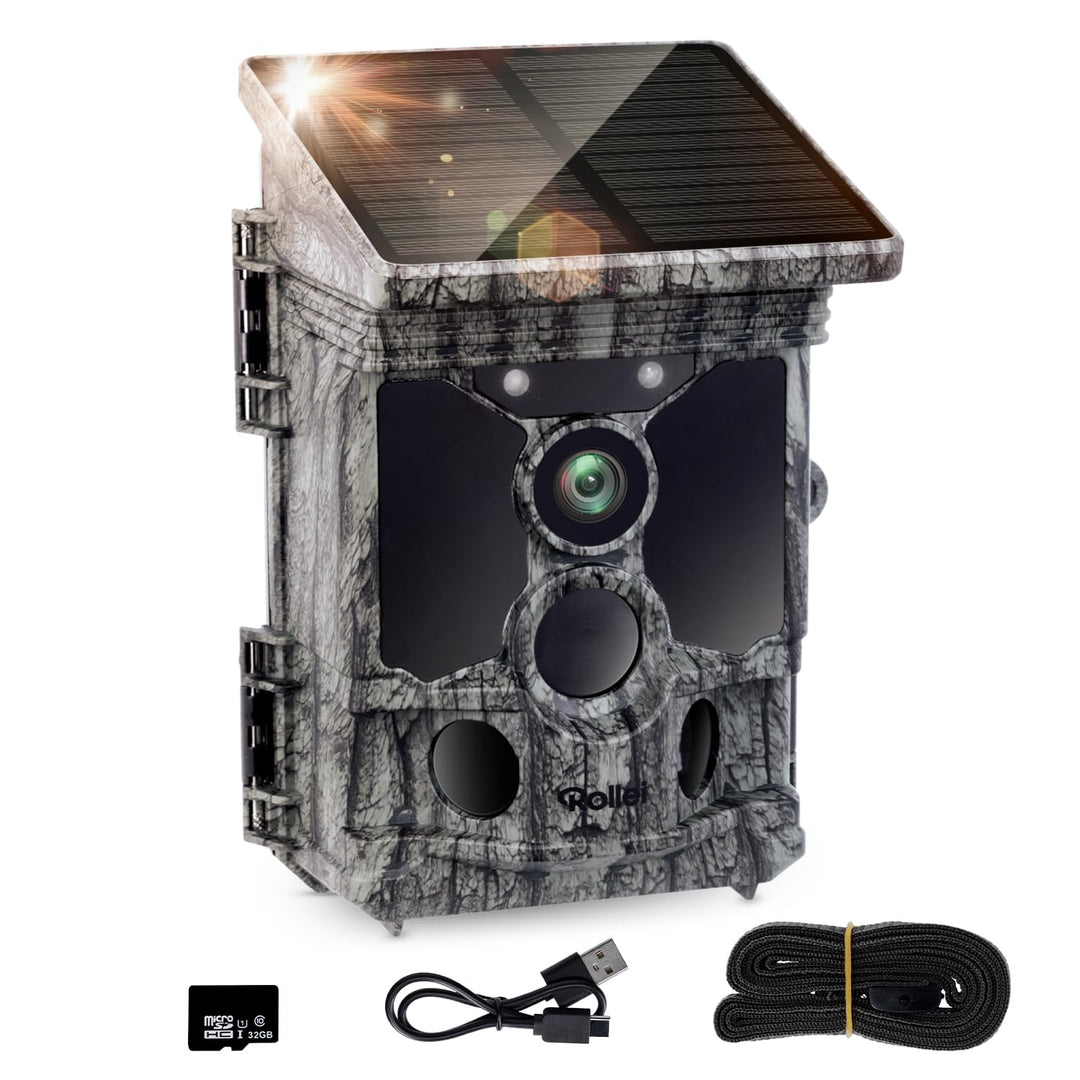 Rollei Wildkamera 4K WiFi Solar, 48MP 4K Wildtierkamera mit Handyübertragung App & Bewegungsmelder N