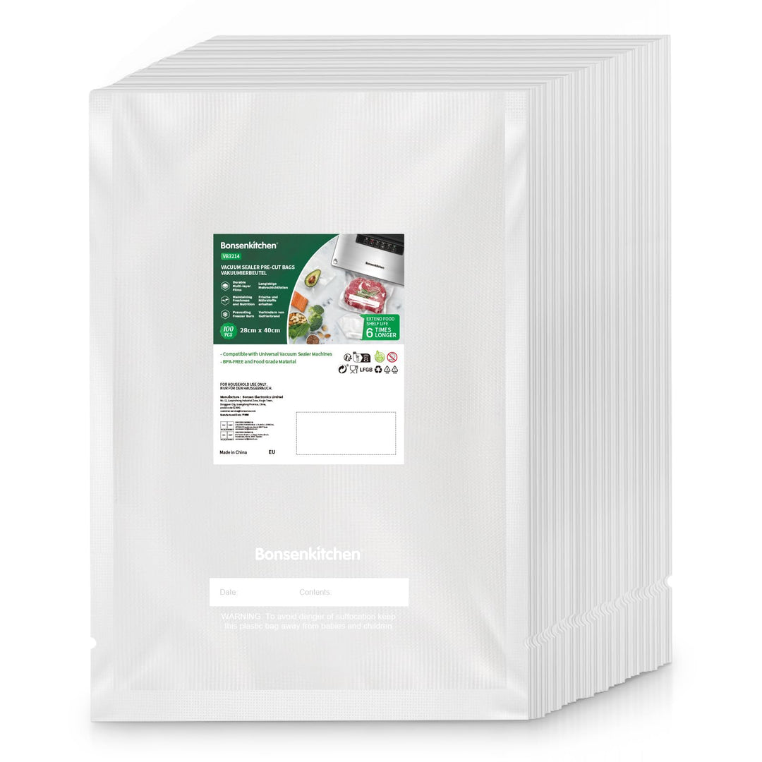 Bonsenkitchen Vakuumierbeutel 28x40 cm, 100 Beutel Profi-Folienbeutel für alle Vakuumiergerät, vakuu