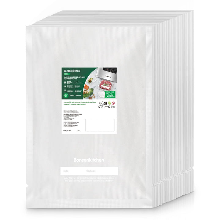 Bonsenkitchen Vakuumierbeutel 28x40 cm, 100 Beutel Profi-Folienbeutel für alle Vakuumiergerät, vakuu