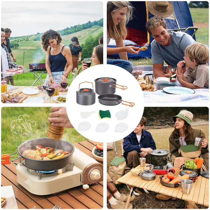 Camping-Kochset | Kompaktes Topf- und Pfannen-Set, tragbares Camping-Topf- und Pfannen-Set mit Wasse