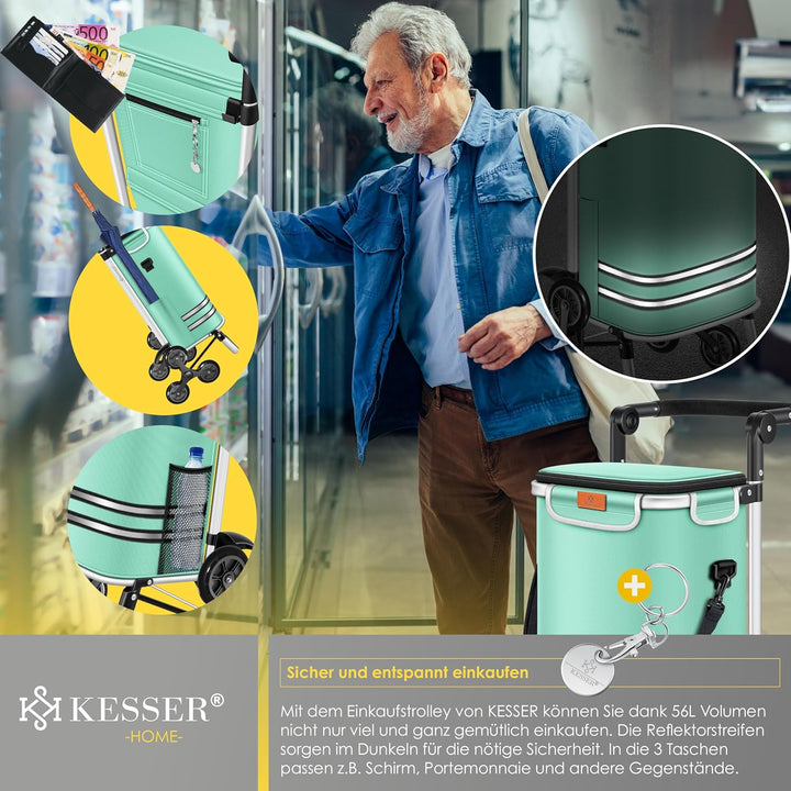 KESSER® Einkaufstrolley Treppensteiger mit Kühlfach klappbar mit 56L Kapazität und belastbar bis 50k