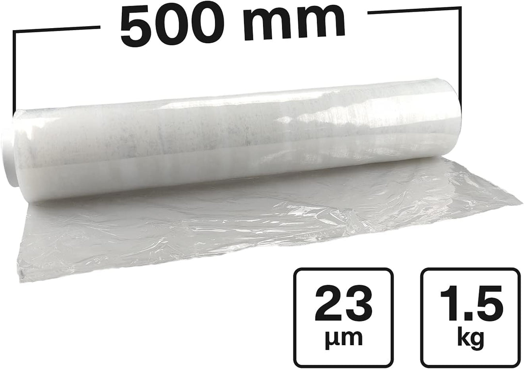 Netuno 1x transparente Stretchfolie 23my 500 mm 1,5 kg Folie Polyethylen Folie Cast-Film transparent