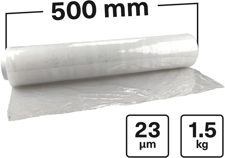 Netuno 1x transparente Stretchfolie 23my 500 mm 1,5 kg Folie Polyethylen Folie Cast-Film transparent