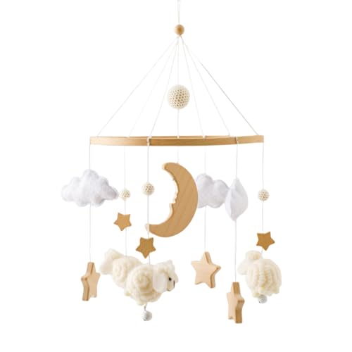 Herfair Mobile Baby Bettglocke mit Sterne Mond Schafe Hölz Mädchen Hängende Mobile Windspiel für Bab