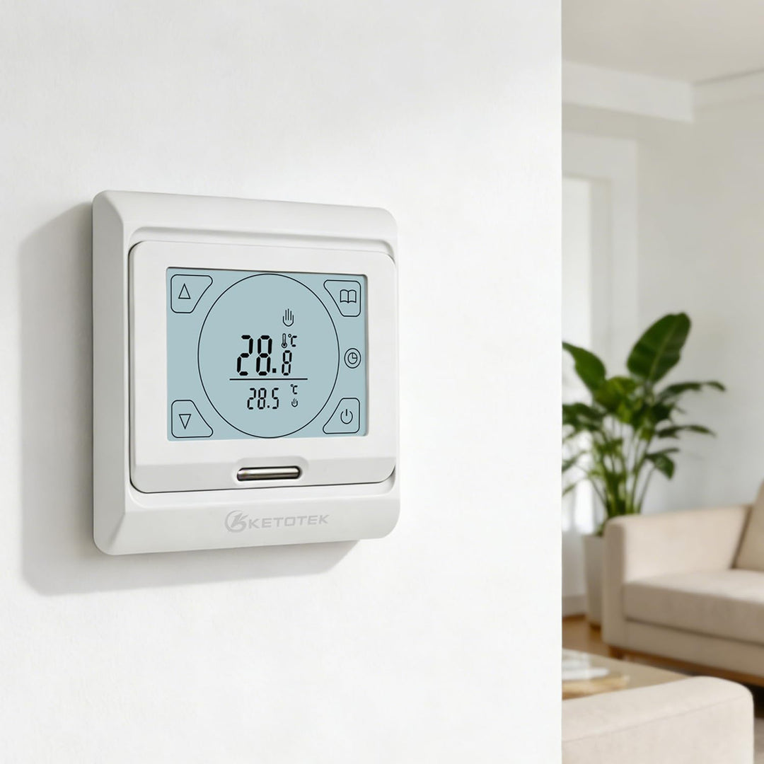 KETOTEK Thermostat Fussbodenheizung Elektrisch Programmierbar mit fühler 16A, Digitale Raumthermosta