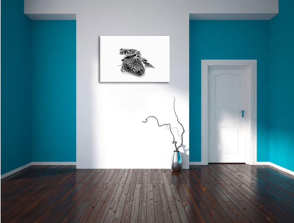 Pixxprint Glas Erdbeere Frosch / 100x70cm Leinwandbild bespannt auf Holzrahmen/Wandbild Kunstdruck D