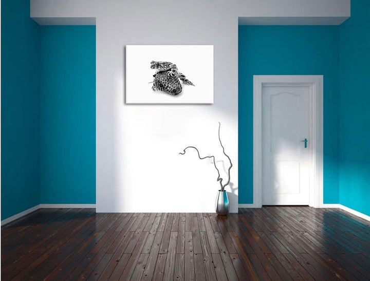 Pixxprint Glas Erdbeere Frosch / 100x70cm Leinwandbild bespannt auf Holzrahmen/Wandbild Kunstdruck D