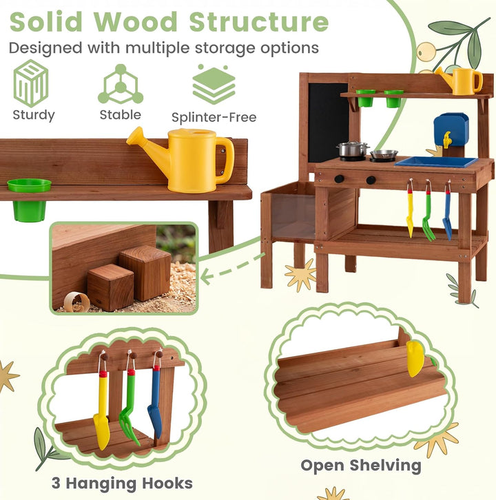 COSTWAY Matschküche Kinder Outdoor, Spielküche mit Wassertank &amp; Wasserhahn | Kinderküche mit Spüle,
