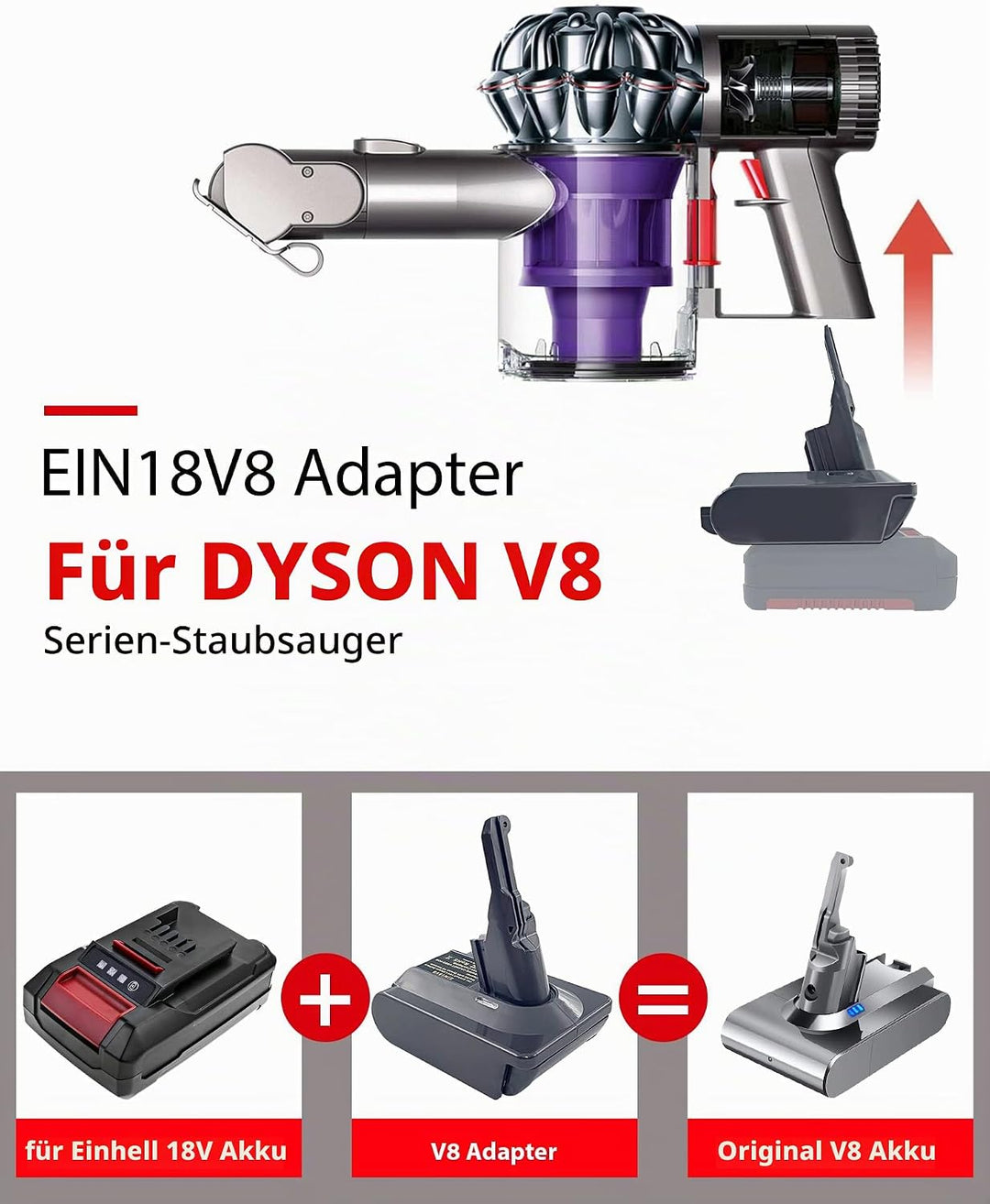 URUN für Dyson V8 Akku Adapter,EIN18V8 Adapter für Einhell 18V Lithium Akku, Arbeit für Dyson V8 Ser