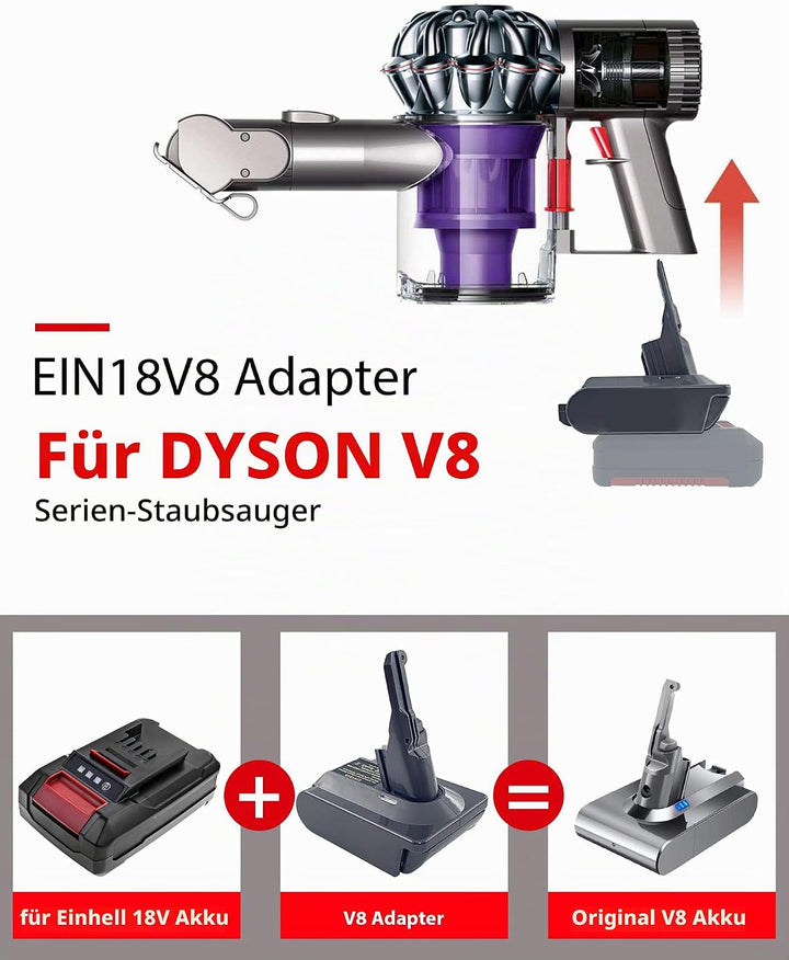 URUN für Dyson V8 Akku Adapter,EIN18V8 Adapter für Einhell 18V Lithium Akku, Arbeit für Dyson V8 Ser