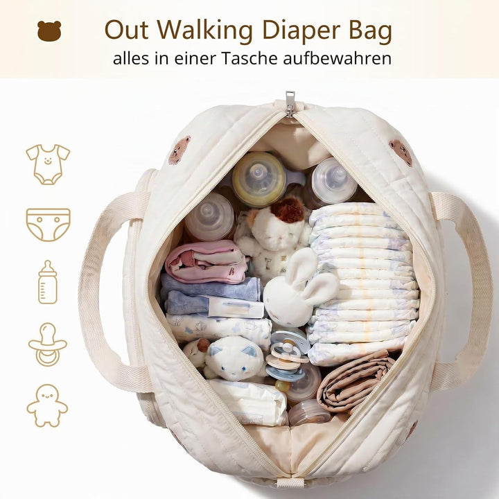 Wickeltasche für Babys, mittelgross, verstellbarer Riemen, Baumwollbär, multifunktionale Kuriertasch