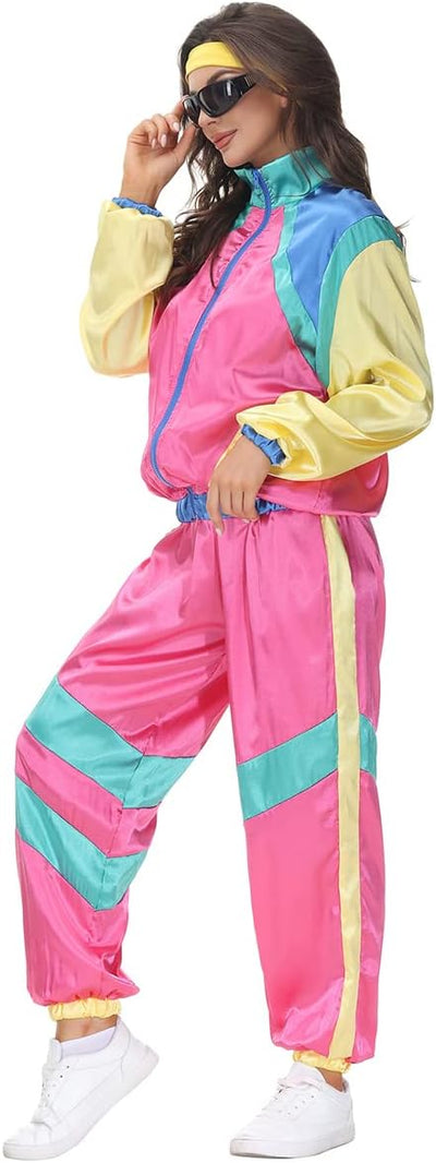 FYMNSI Herren Damen 70er 80er Jahre Outfit Trainingsanzug Jogginganzug Faschingskostüm Halloween Mot
