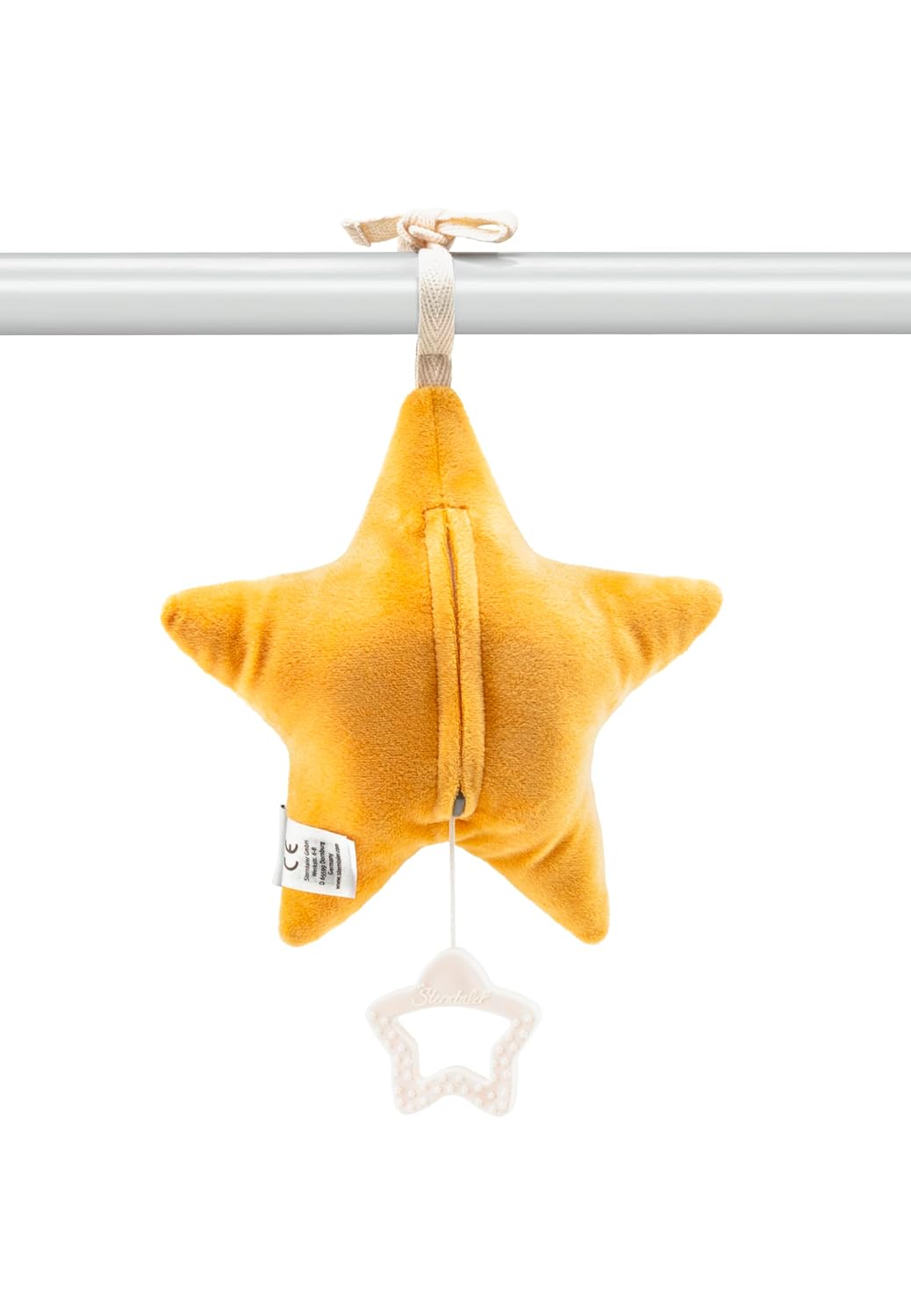 Spieluhr mittel Stern ecru zum Anbinden, Baby Einschlafhilfe mit integriertem Spielwerk zum Aufziehe