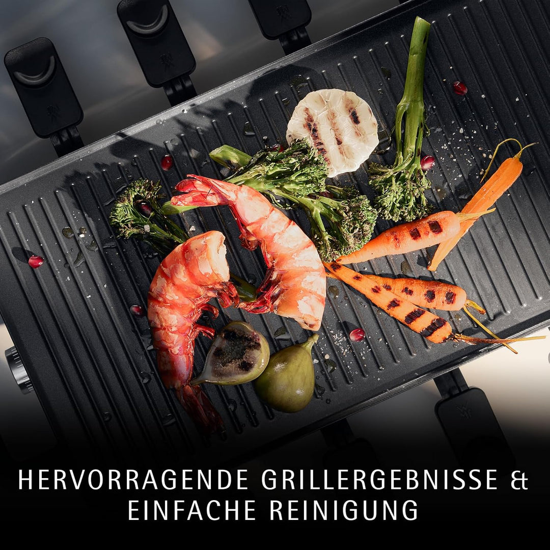 WMF Master Raclette Grill mit Keramikpfännchen und Schiebern, Raclette 8 Personen, 1500 W, mit Ablag