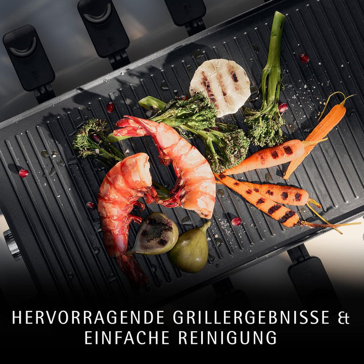 WMF Master Raclette Grill mit Keramikpfännchen und Schiebern, Raclette 8 Personen, 1500 W, mit Ablag