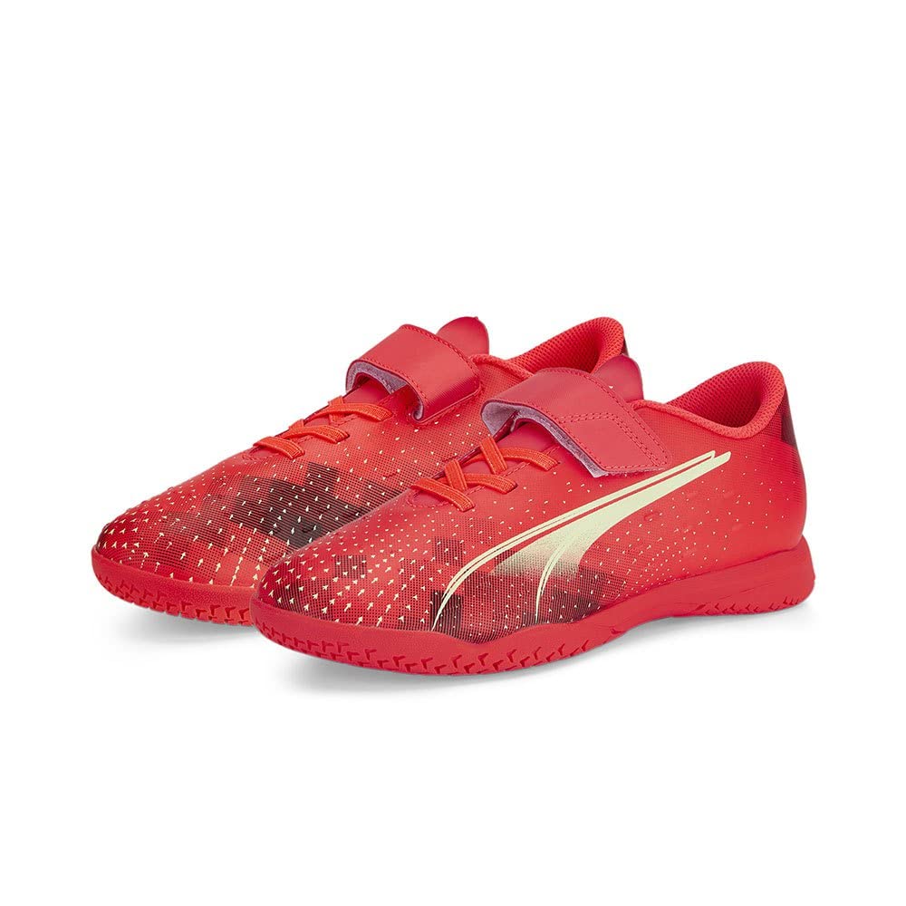 PUMA Unisex Kinder Ultra Play It V Jr Fussballschuh 37.5 EU Fiery Coral Fizzy Light Puma Black, 37.5