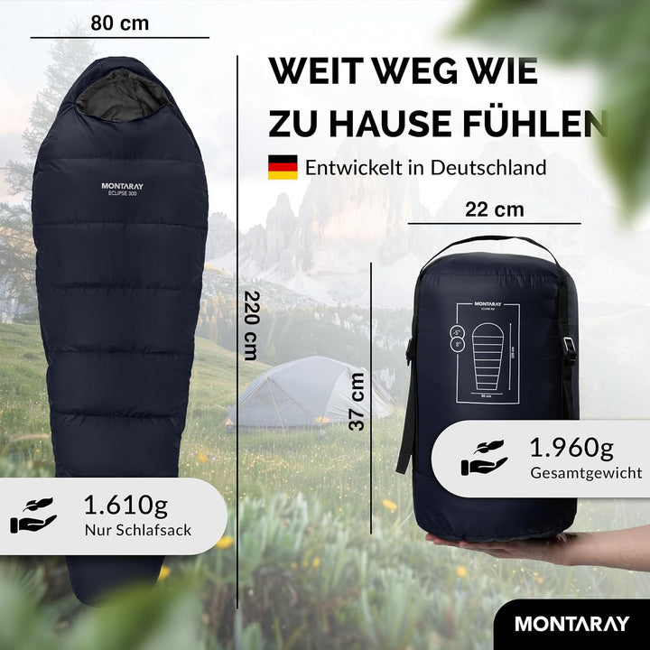 Mumienschlafsack [8°C bis -5°C] INKL. Kissen für 3-4 Jahreszeiten [300GSM] - Outdoor Winter-Schlafsa