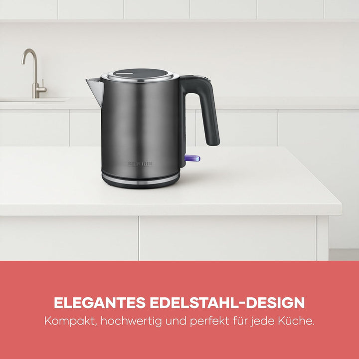 Severin Wasserkocher mit Fast-Boil-Power und Kalkfilter, 1 L Fassungsvermögen, Einhandbedienung, Tee