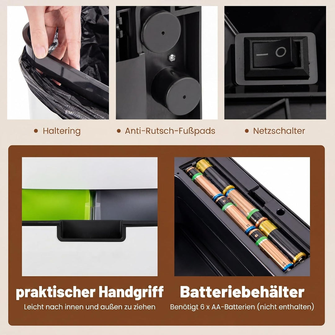 COSTWAY 72L Mülleimer 4 Fächer, elektrischer Abfalleimer mit Sensor, Mülltrennsystem 2 x 11L + 3,5L